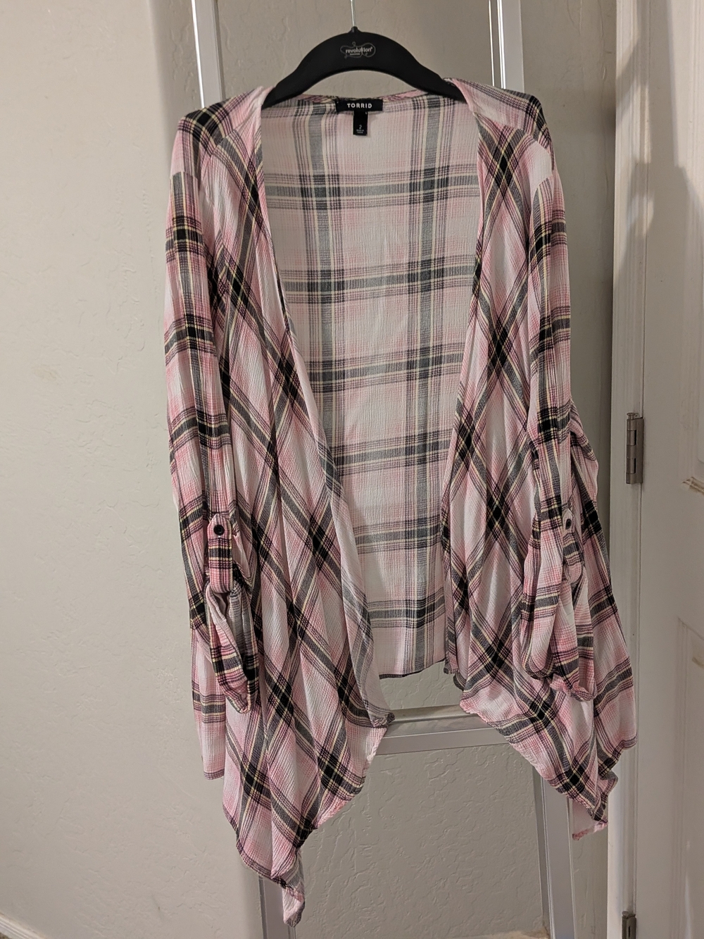 torrid Pink Plaid Drapey Open-Front Cardigan